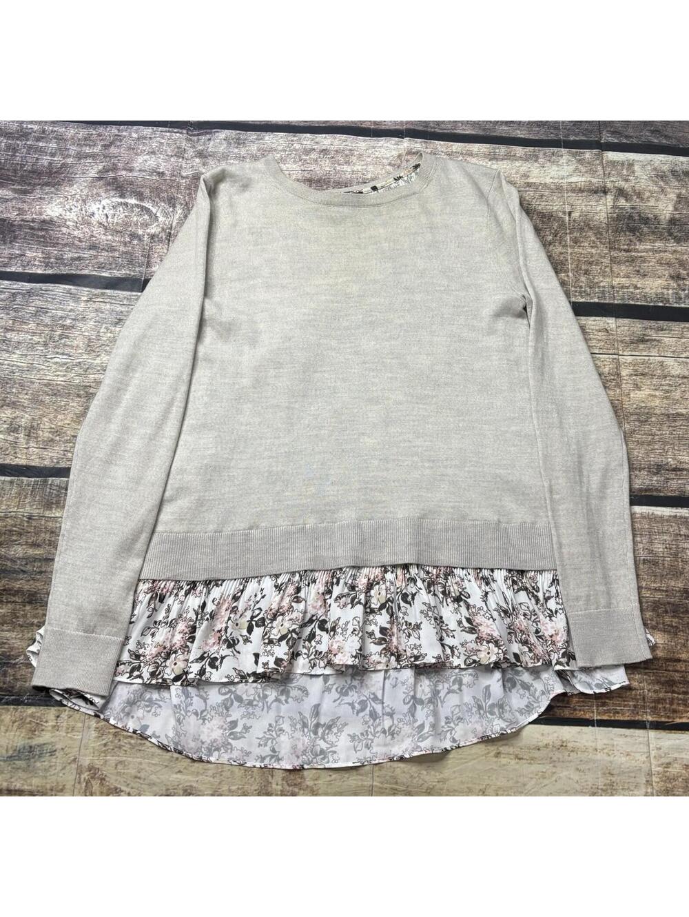 Club Monaco Sweater Womens Small Wool Twofer Floral Slit Pullover